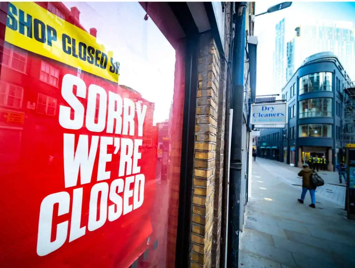 business with a closed sign due to unforeseen financial or structural damage.