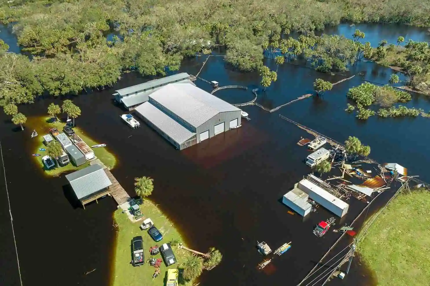flooded business and cars after big storm